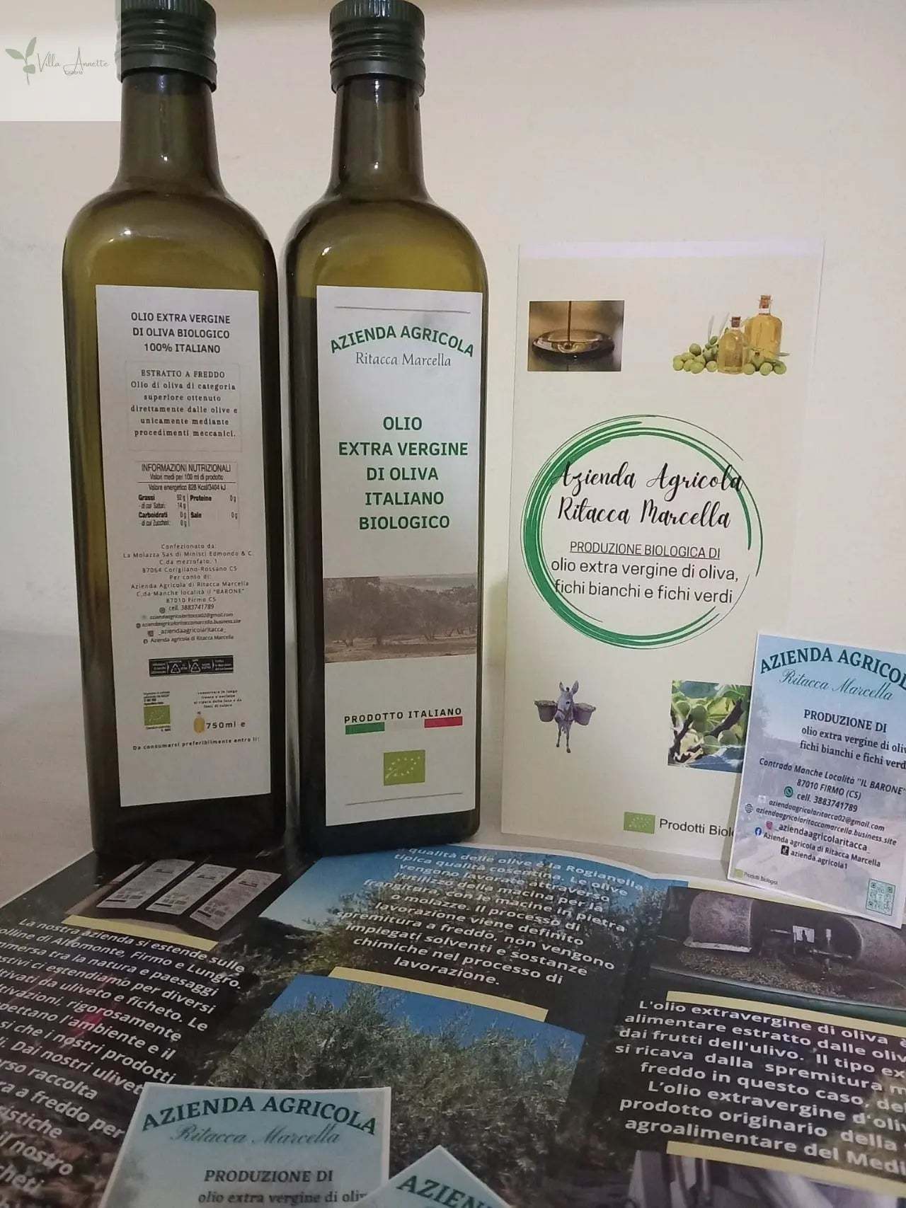 Bio Olivenöl Extra Vergine di Ritacca bottles from Calabria, organic, cold-pressed, ideal for cooking and salads.