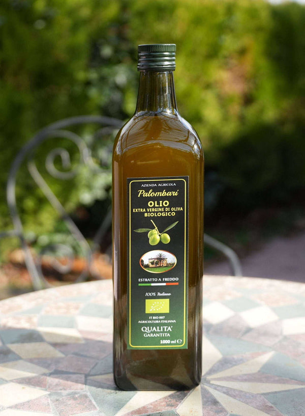 Flasche Palombari Bio Olivenöl Extra Vergine aus Kalabrien mit grünem Etikett