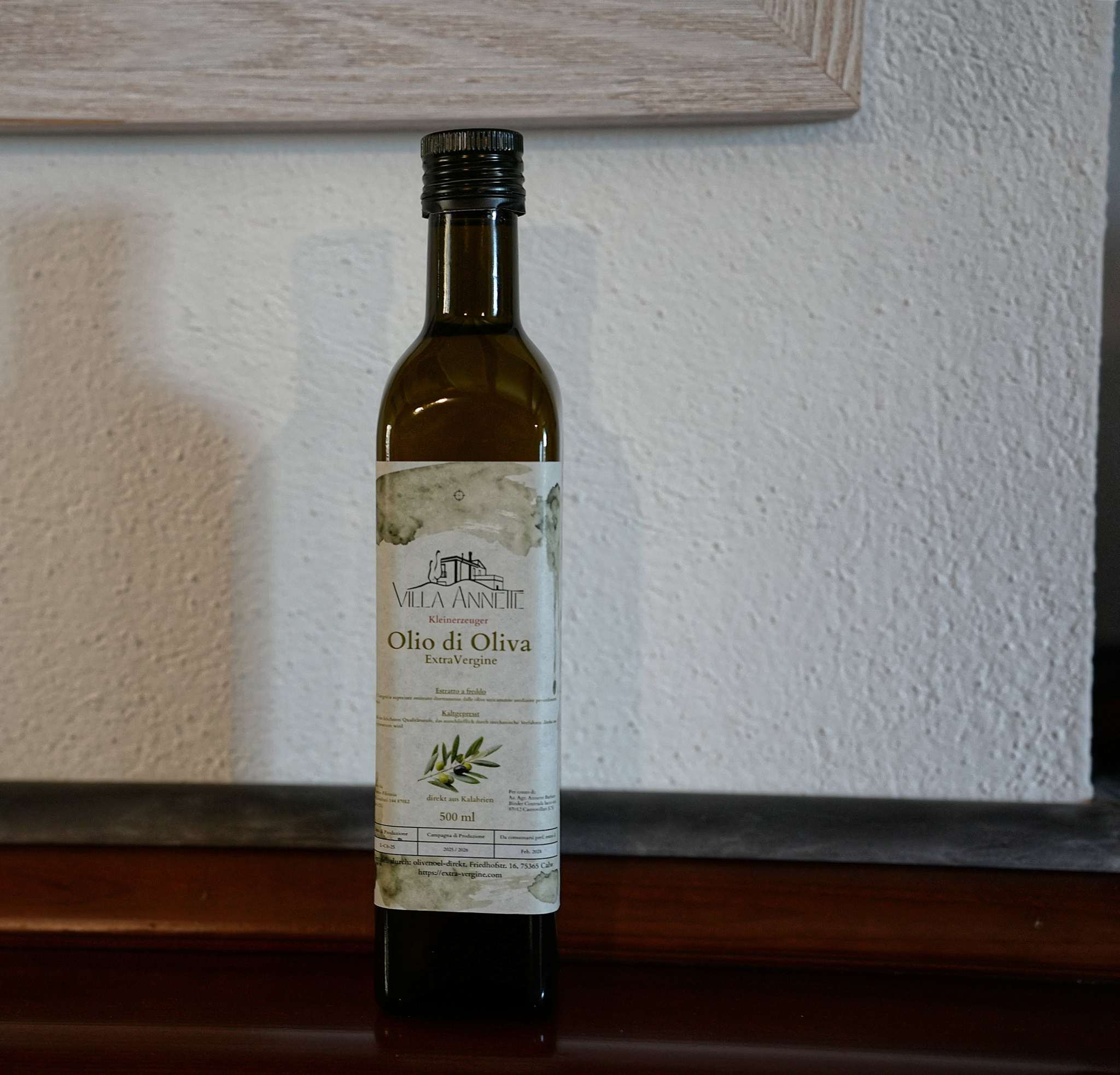 Flasche Premium Olivenöl Nativ Extra aus Kalabrien von Villa Annette, garantiert neue Ernte 2025/2026