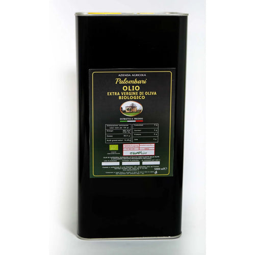 Bio Olivenöl Extra Vergine di Palombari in Kanister, hochwertige Roggianella-Sorte, nachhaltige kalabresische Produktion.